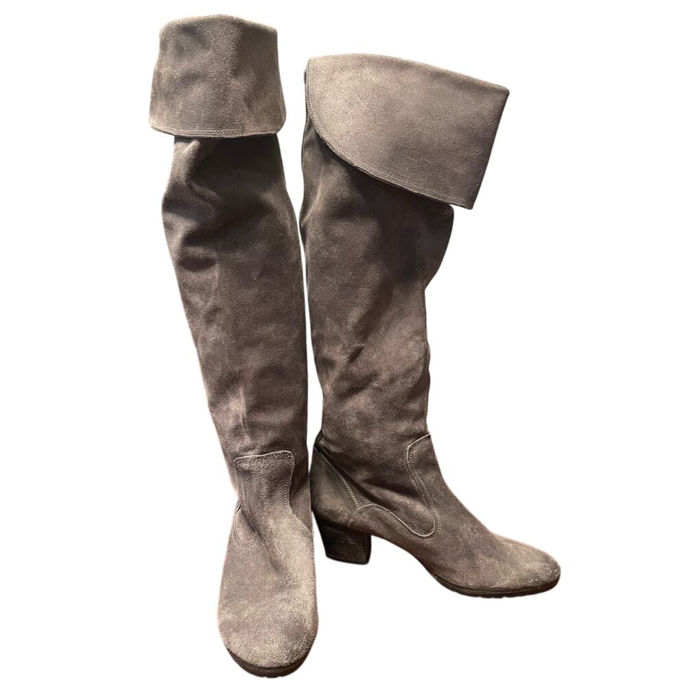 Gray Suede Knee High Handmade Boots n.d.c. 40 Tall Dressy Bohemian Earthy